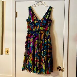 ⭐️Andre Oliver Colorful abstract print V-Neck Midi Dress